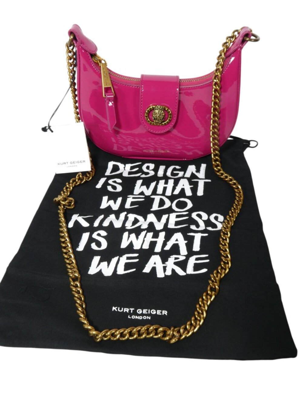 Kurt Geiger London Chelsea SM Hobo Xbody Bag Fuchsia Pink Crossbody Small Hobo